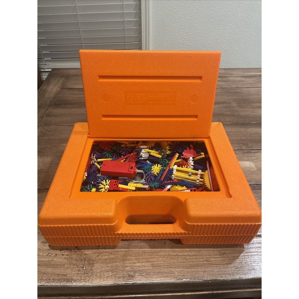 Vintage Kinex Orange Box Hard Carrying Carry Case 1988 filled with K'NEX